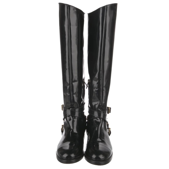 McQ ALEXANDER MCQUEEN Patent Leather Chain Halter Riding Boots - Picture 3 of 4